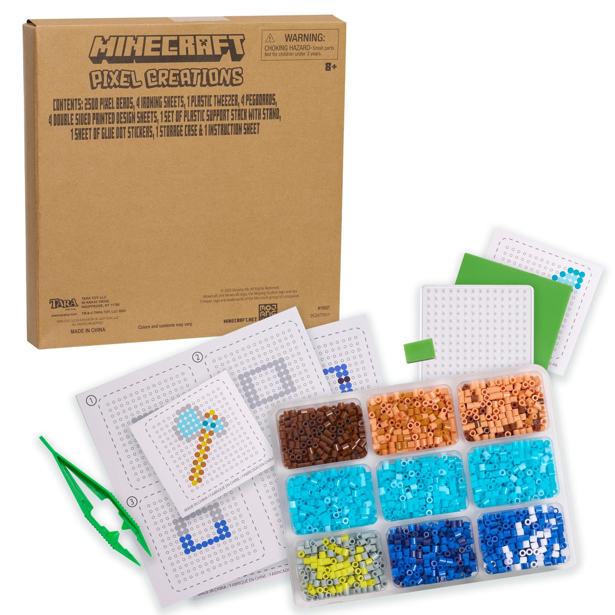 Minecraft Pixel Creations Bead Kit 2500 Beads with Pegboards & Templates Build Characters & Tools from, Encourages Hands-on STEM-Based Play Craft Set for Kids Ages 6+ Tara Toys
