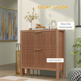 Vudanfe Modern 2-Tier Flip Drawer Shoe Cabinet, Freestanding Hidden Slim Narrow Shoe Rack Cabinet, Wooden Large Capacity Shoe Storage Cabinet Shoe Organizer, for Entryway, Hallway, Walnut X2 Vudanfe