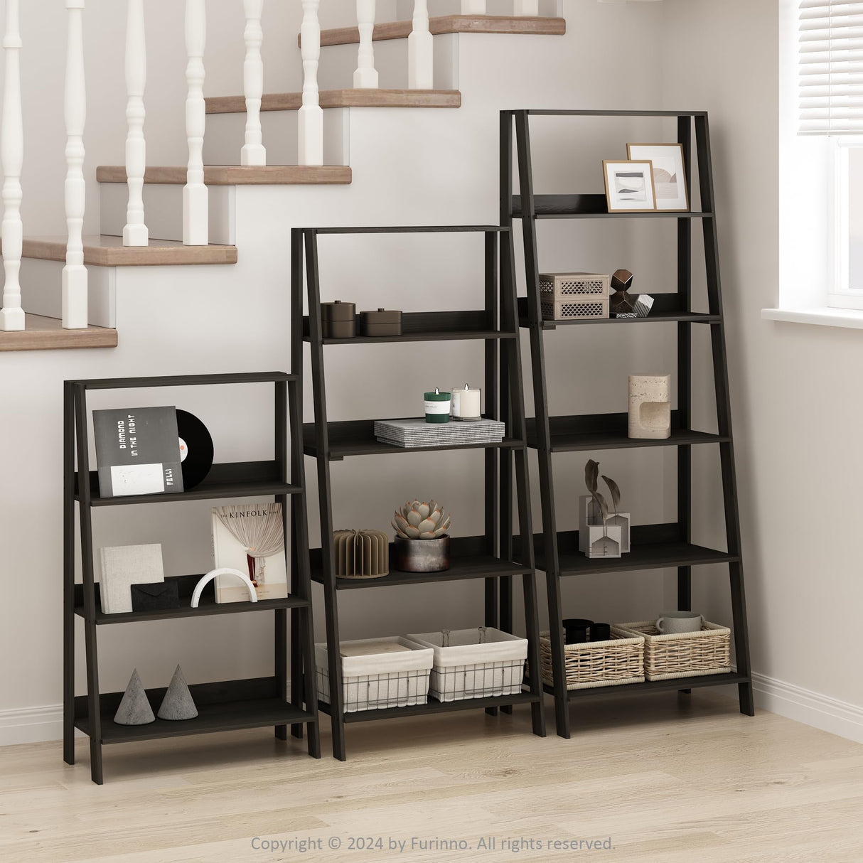Furinno Ladder Display Shelf, 5-Tier, Espresso Furinno