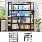 Itaar 5-Tier Convertible Corner Bookshelf with LED Light, Pegboard & Storage – Black Itaar