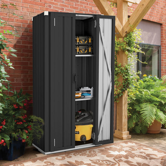 AECOJOY Outdoor Cabinet Outdoor Storage Cabinet Waterproof, Storage Cabinet Shed with Shelves, Vertical Tall Garden Storage Sheds & Outdoor Storage Cabinet Weatherproof for Outside in Dark Grey