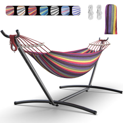EveryFun Double Hammock with Heavy-Duty Steel Stand,Portable,Easy Assembly,600lbs Weight Capacity,Perfect for Indoor,Yard,Camping,or Outdoor-Rainbow