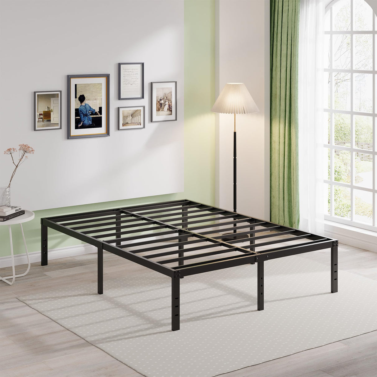 EMODA Queen Bed Frame No Box Spring Needed 18 Inch Heavy Duty Metal Tall Platform Bed Frame Queen Size with Large Storage Space, Easy Assembly, Black EMODA