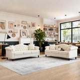 ATUMON 79" 2 Piece 3-Seater Velvet Chesterfield Sofa Couch for Living Room, Combination Sofa with 4 Pillows,Button Tufted Trimming Curved Backrest Rolled Arms with Black Legs, Beige ATUMON