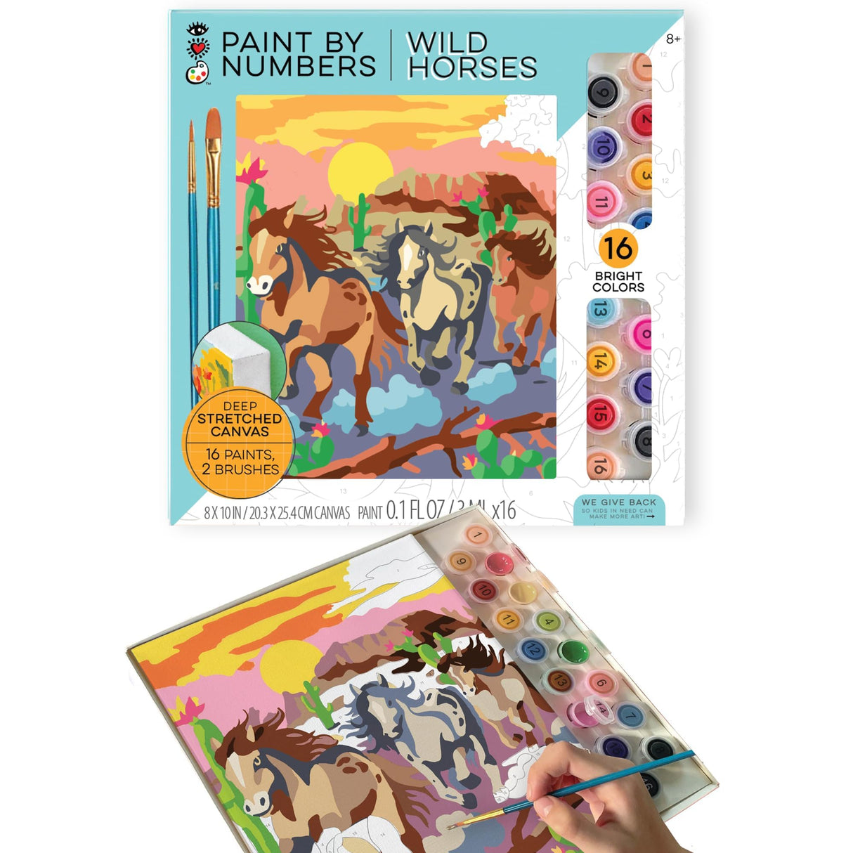 Bright Stripes Paint by Numbers Kit for Kids: Easy to Follow Paint by Numbers Canvas with Frame Kids Paint Kit (Wild Horses) Bright Stripes