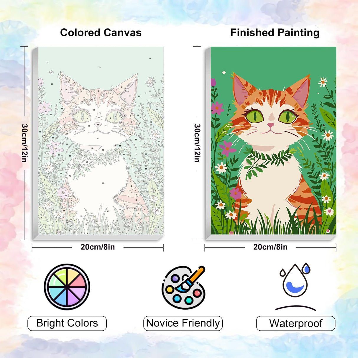 Yezavesu Framed Paint by Numbers Kit for Adults Beginner & Kids Ages 8-12, Cat Paint by Numbers with Frame, DIY Number Painting for Adults Orange Cat for Home Wall Decor Gift 8X 12 inch Yezavesu