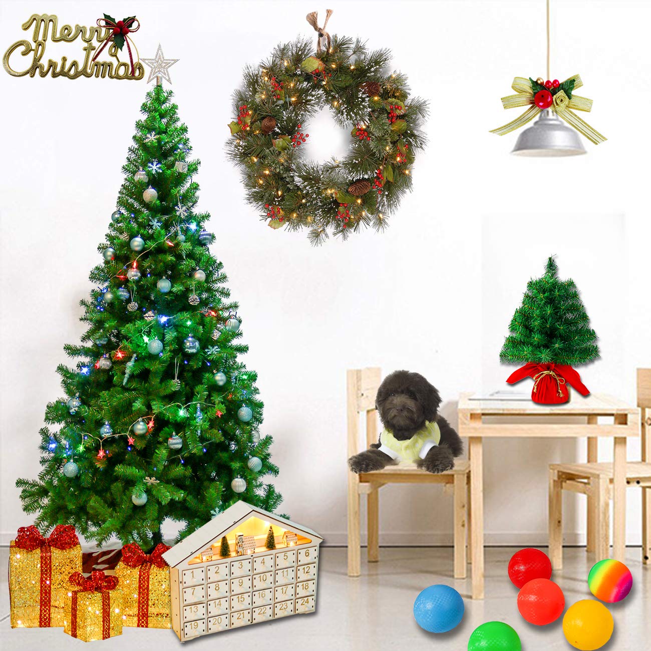 Sunnyglade 7.5 FT Premium Artificial Christmas Tree 1400 Tips Full Tree Easy to Assemble with Christmas Tree Stand (7.5ft)