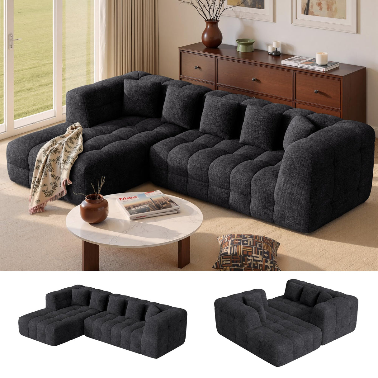 Nalupatio 107" Modern Boneless Couch Cloud Modular Sectional Sofa with L Shaped Chaise, Upholstered Comfy Chenille Couch Bed in a Box,No Assembly Required Nalupatio