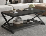 LVB Black Coffee Table, Wood Metal 2 Tier Center Tables with Storage Shelf, Modern Rectangular Concrete Tea Table for Living Room, Wooden Middle Cocktail Table for Office Bedroom, 47 inch, Black Oak LVB