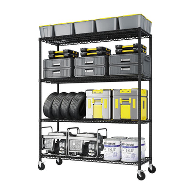 2500LBS Metal Storage Shelves 55"W Wire Shelving Unit with Wheels 4-Tier Wire Shelving Rack Commercial Adjustable Garage Shelving Heavy Duty Storage Rack for Pantry, Kitchen (4-Tier, 55''x24''x76")