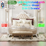 HDDDZSW LED Nightstand with Charging Station, Side Table with USB Ports and Outlets, End Table for Small Spaces, White Bedside Tables with Fabric-Wood 2-in-1 Drawer for Bedroom, Living Room, Office HDDDZSW