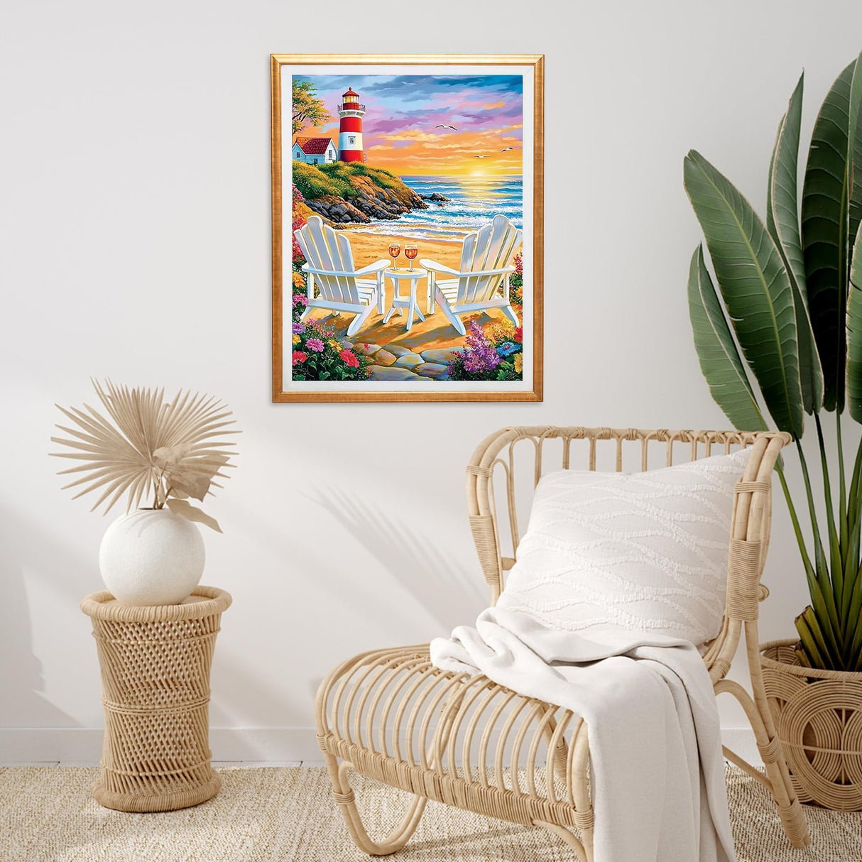 Miwixy Beach Diamond Art Kits for Adults,Lighthouse Sunset Diamond Painting Kits,5D Full Drill Diamond Dots Paintings,Round Diamond Art Canvas for Beginners Home Wall Decor 12 x 16 Inch Miwixy