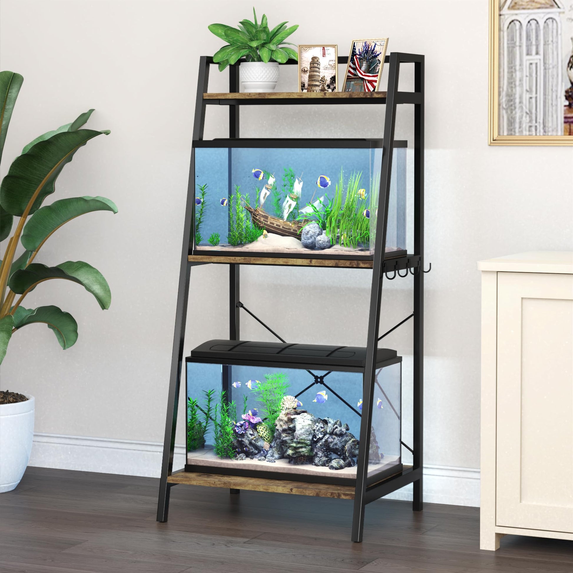 GDLF 5-10 Gallon Fish Tank Stand with Plant Shelf Metal Aquarium Stand with Storage Shelf Fits Turtle Tank, Reptile Tank - WoodArtSupply