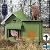 Rywell Heated Cat House for Outside Large,Super Insulated&Weatherproof,Heated Cat House for Cats, Elevated Heated Outdoor Cat House for Feral Cat with Waterproof Eaves,Timer & Temp Adjustable Rywell