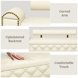 BYSAUD 51" Storage Bench, End of Bed Bench with LED Lights & Curved Arm, Upholstered Ottoman Bench with Storage, Bedroom Bench with Tufted Button & Nailhead Trim for Living Room Entryway, Beige BYSAUD