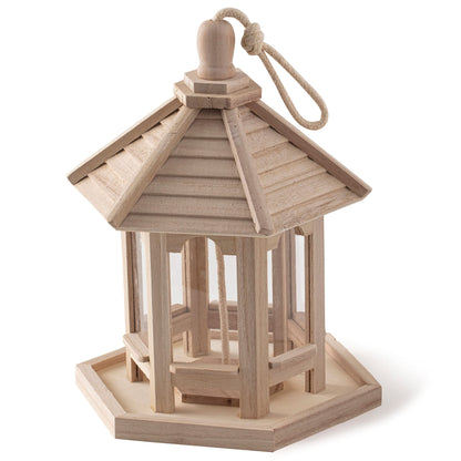 9.5" Wooden Gazebo bird feeder by Make Market - Unfinished Hanging Birdhouse Made of 100% Wood, Outdoor Nesting Boxes - Bulk 8 Pack