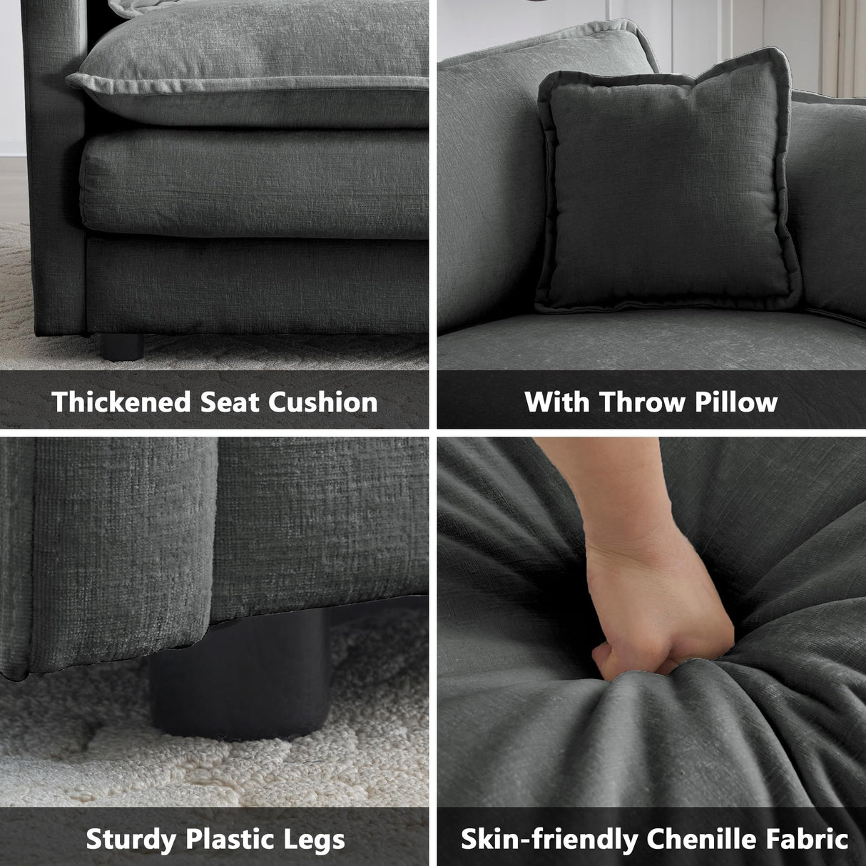 mikibama Modular Sectional Sofa, 111.5 Inch U Shaped Couch Set for Living Room, 3-Seater Comfy Cloud Couches with Movable Ottoman, DIY Combination, Chenille, Grey mikibama