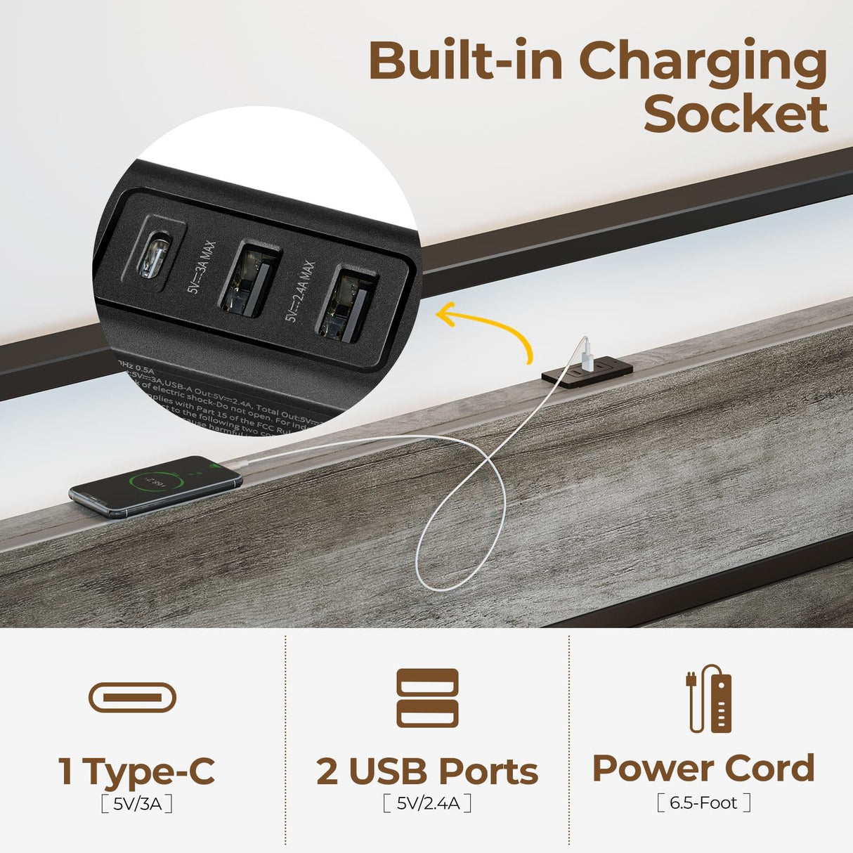 Rolanstar King Bed Frame with Headboard, Bed Frame King with LED Lights, Camas King Size Bed with Charging Station, Solid Metal Slats, Noise Free, No Box Spring Needed, Grey Rolanstar