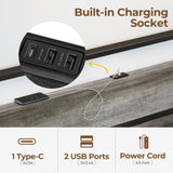 Rolanstar King Bed Frame with Headboard, Bed Frame King with LED Lights, Camas King Size Bed with Charging Station, Solid Metal Slats, Noise Free, No Box Spring Needed, Grey Rolanstar