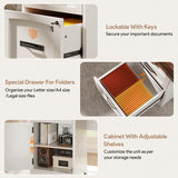 Decofy Farmhouse Executive Desk with Drawers, 55" Home Office Desks with Fast Charging Station, Lockable File Cabinet, Wood Writing Computer Desk for Work, Study, White Decofy