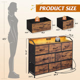 WLIVE Led Dresser for Bedroom, TV Stand for Bedroom with LED Lights and Power Outlet, Wide Chest of Drawers for Hallway, 8 Fabric Drawers for Living Room and Entryway, Rustic Brown WLIVE