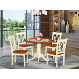 East West Furniture DLCL5-BMK-W Dublin 5 Piece Room Set Includes a Round Dining Table with Dropleaf and 4 Wood Seat Chairs, 42x42 Inch East West Furniture