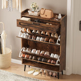 Maupvit Shoe Cabinet with 2 Flip Drawers,Hidden Shoe Storage Cabinet with 1 Pull Drawer for Entryway,Narrow Shoe Rack,Freestanding Slim Shoe Organizer Cabinet for Hallway,Brown Maupvit