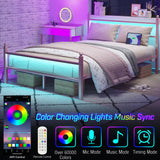 CollaredEagle Queen Bed Frame with Headboard and Footboard,Heavy Duty Steel Slats Support Metal Bed Frame with Charging Station,Pink CollaredEagle