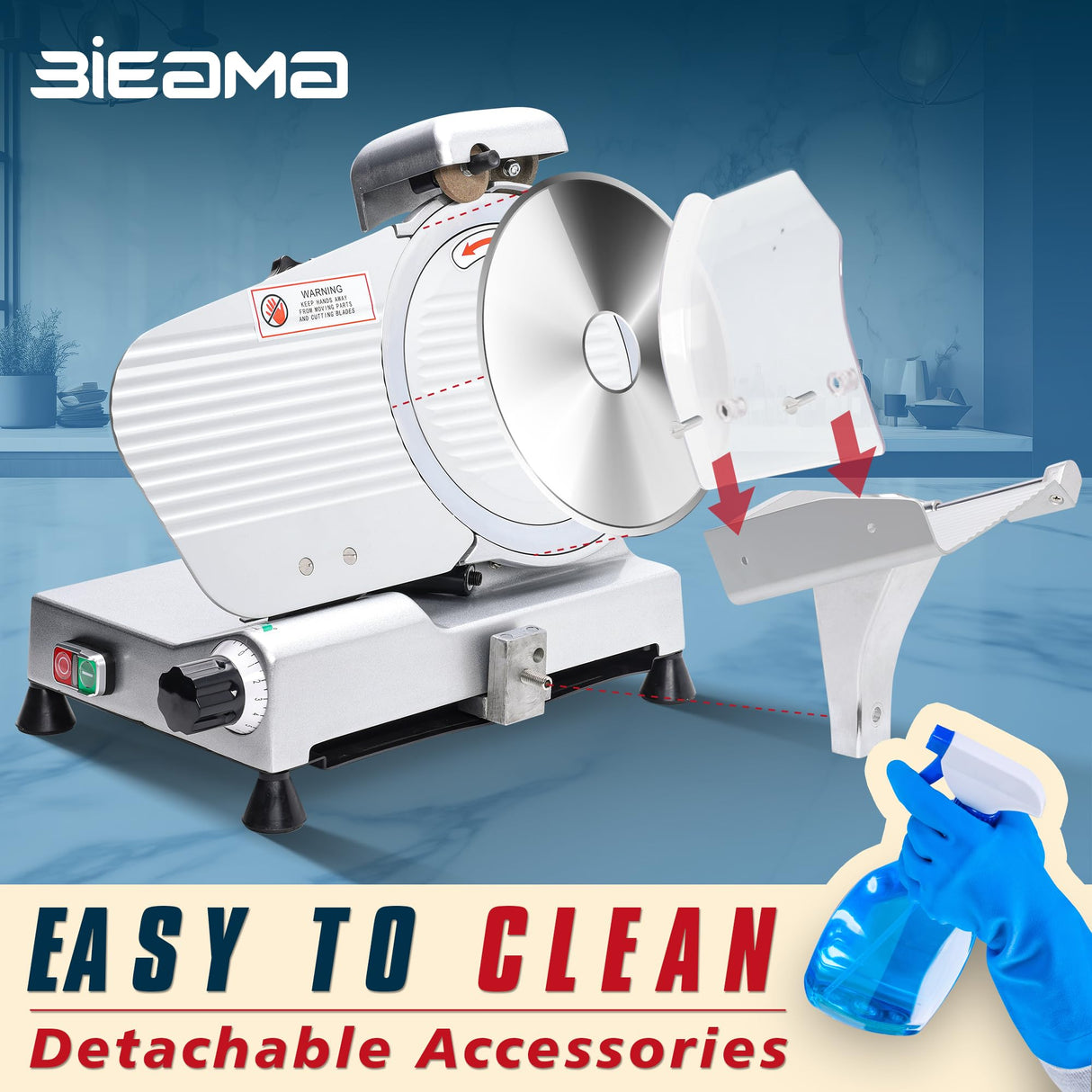 BIEAMA Commercial Meat Slicer, 10" Electric Food Slicer, 240W Premium Chromium-plated Steel Blades Adjustable Thickness 0-12mm Deli Meat Slicer Machine for Home BIEAMA