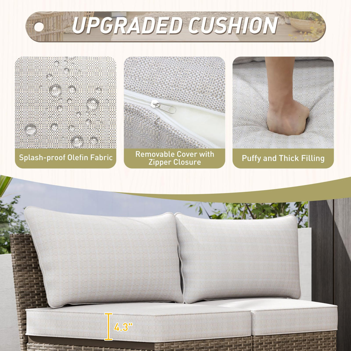 INTER HUT Vista Oasis Outdoor Sectional Sofa Set, 2 Seat Armless Sofa, Wicker Outdoor Furniture with Deep Seating Cushion, Beige/Beige INTER HUT