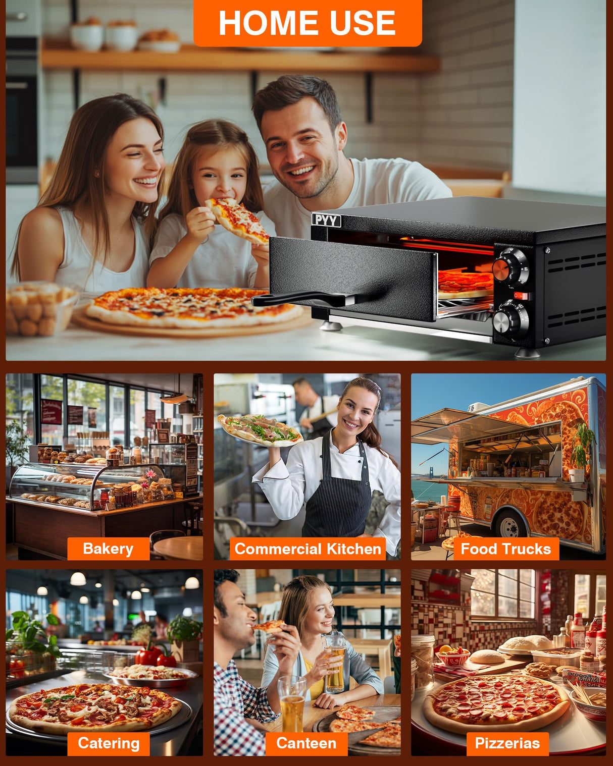 PYY Electric Pizza Oven Indoor Countertop Pizza Oven Commercial Pizza Maker Machine for Home with Timer Stainless Steel Pizza Cooker PYY
