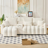 KEIKI 92" Chenille Sofa, 3 Seat Upholstered Couch with Center Console, USB Ports, Coffee Table, Deep Seat Couch for Living Room Bedroom Office Apartment, Off White KEIKI