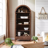 Farmhouse Arched Cabinet with Glass Doors, Wood Display Cabinet with Drawer and Adjustable Shelves, 71” Kitchen Pantry Tall Bookshelf Modern China Cabinet for Living Room,Office (Rustic Brown) RowyPoey