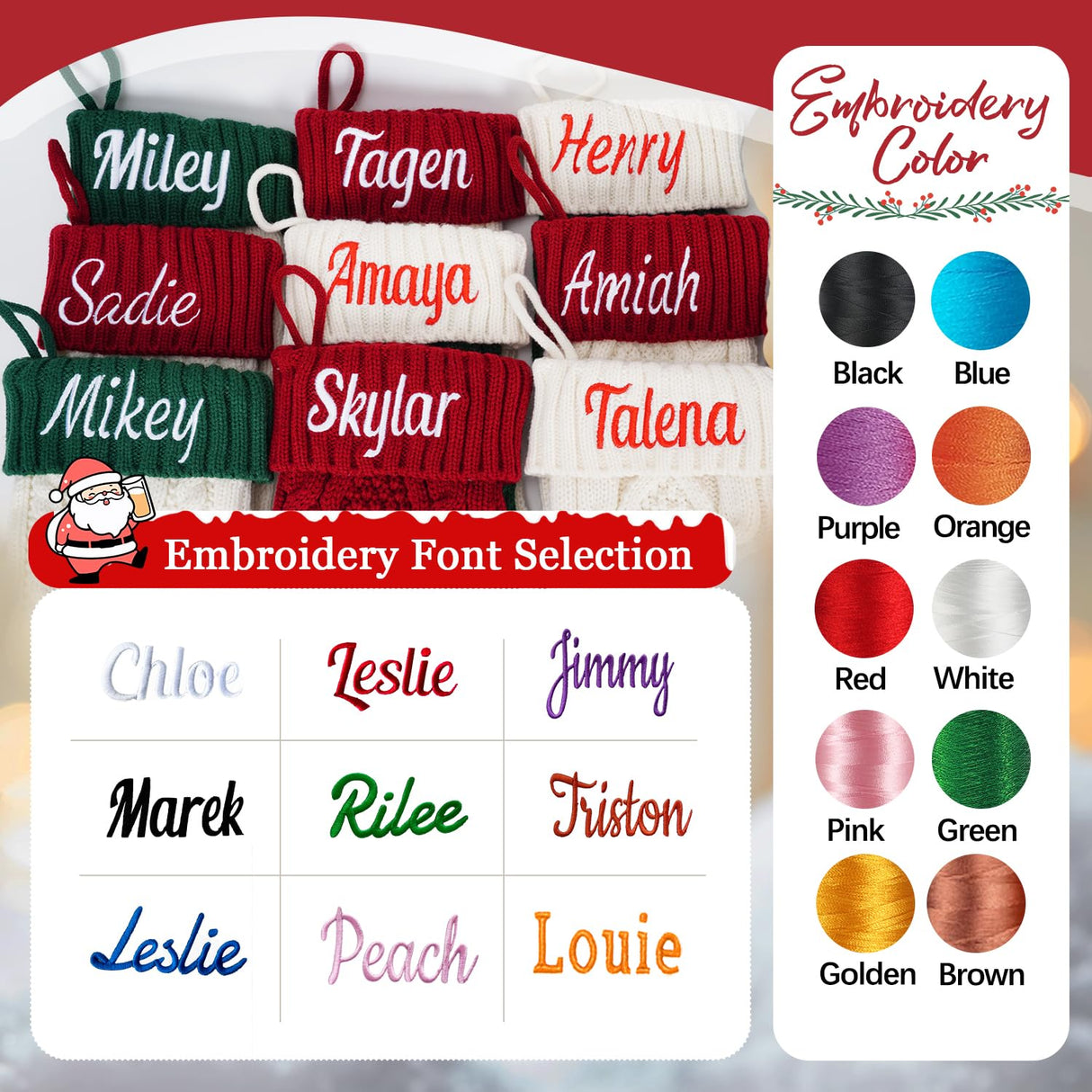 Personalized Christmas Stocking，Custom Name Family Christmas Stocking, 18” Large Knitted Xmas Stocking for Kids,Holiday and Family Stocking for Fireplace Christmas Holiday Party Decoration (1 pcs) Ulico