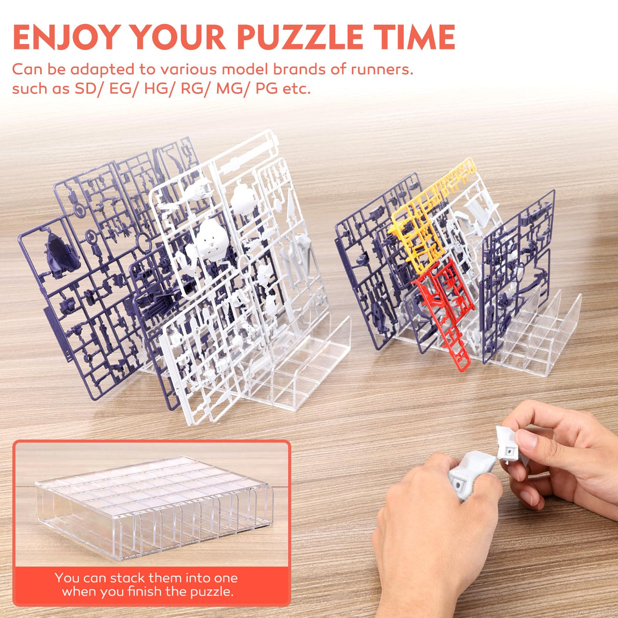 2 Pcs Puzzle Storage Rack with Puzzle Accessories Box, Puzzle Rack Organizer, Puzzle Holder Rack for 8 Small and Large Puzzles, Plastic Model Holder Storage Rack Organizer Creative.C