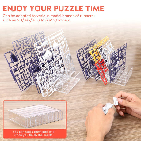 2 Pcs Puzzle Storage Rack with Puzzle Accessories Box, Puzzle Rack Organizer, Puzzle Holder Rack for 8 Small and Large Puzzles, Plastic Model Holder Storage Rack Organizer Creative.C