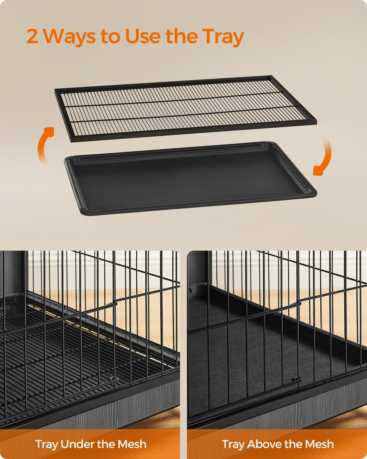 Feandrea Dog Crate Furniture, 44.1" Side End Table, Modern Kennel for Dogs Indoor up to 80 lb, Heavy-Duty Dog Cage with Multi-Purpose Removable Tray, Double-Door Dog House, Ink Black UPFC004B01 Feandrea