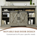 FansaFurn Farmhouse TV Stand for 65+ Inch TV, 34'' Tall Entertainment Center with Sliding Barn Doors, Rustic Wood Media Console Storage Cabinet Television Stand for Living Room, Bedroom Light Grey FansaFurn