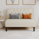 Alunaune Upholstered Loveseat Bench Couch for Bedroom, Modern Anti Scratch Cushioned Armless Settee Small Love Seat Sofa Faux Leather Living Room Couch-Beige Alunaune