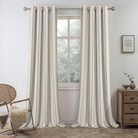 DriftAway Farmhouse Linen Blend Blackout Curtains 84 Inches Long for Bedroom Vertical Striped Printed Linen Curtains Thermal Insulated Lined Treatments for Living Room 2 Panels W52 x L84 Grey DriftAway