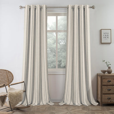 DriftAway Farmhouse Linen Blend Blackout Curtains 84 Inches Long for Bedroom Vertical Striped Printed Linen Curtains Thermal Insulated Lined Treatments for Living Room 2 Panels W52 x L84 Grey