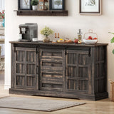 DWVO Farmhouse Sideboard Buffet Cabinet with Storage, Large Kitchen Cabinet w/Sliding Barn Doors and 4 Drawers, for Dining Room, Dark Rustic Oak DWVO