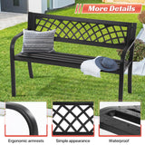 Garden Bench Patio Bench Outdoor Park Bench Metal Outside Porch Chair Seat Cast Iron Steel Frame Sturdy Bench Patio Furniture for Yard Porch Entryway Lawn Decor Deck, Black, 46 in HGS