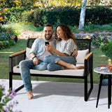 YITAHOME Patio Loveseat Wicker Outdoor Furniture, All Weather Rattan Conversation Loveseat for Backyard, Balcony and Deck with Wooden Armrest, Dark Gray Cushions (Dark Gray) YITAHOME