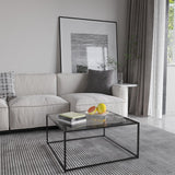 Glass Coffee Tables for Living Room Square Modern Center Table for Small Space,Tempered Glass-top with Sturdy Metal Frame Sofa Side End Table, Easy Assembly,26.4 x 26.4 x 15.7 Inches, Gray Black Easy Paws