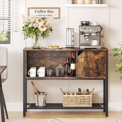 Bestier Coffee Bar with Storage Buffet Cabinet Kitchen Sideboard with Adjustable Shelves Console Table for Kitchen Dinning Room Living Room Hallway Entrance, Rustic Brown