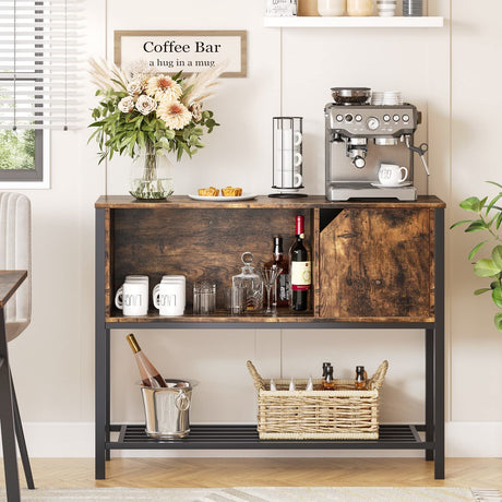 Bestier Coffee Bar with Storage Buffet Cabinet Kitchen Sideboard with Adjustable Shelves Console Table for Kitchen Dinning Room Living Room Hallway Entrance, Rustic Brown Bestier