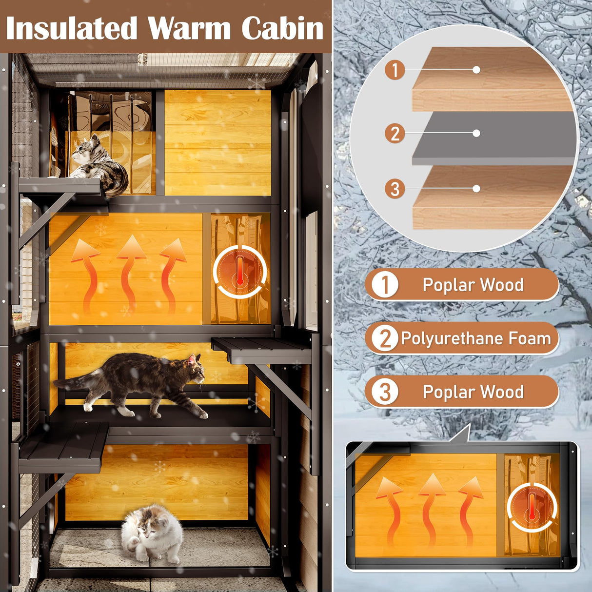 Merax Large Cat Catio 4 Tiers Cat Enclosure for Outdoor, Cat House Weatherproof Attached to Window for Multiple Cats with Platforms and Resting Rooms, Brown Merax