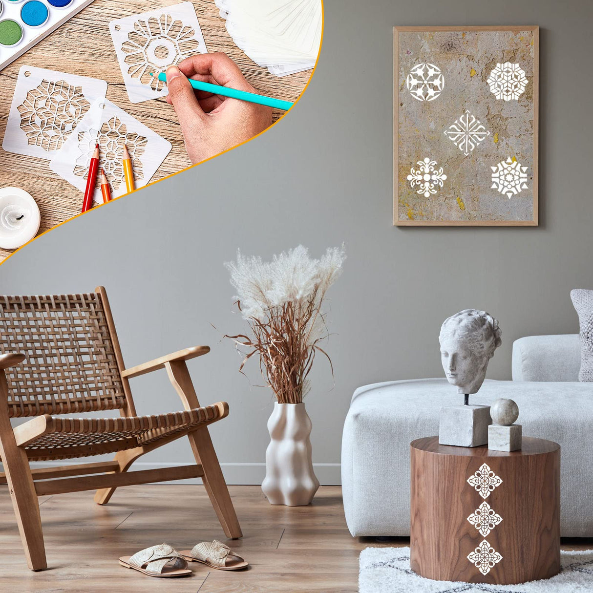 80 Pieces Mandala Stencils 3 x 3 Inch Mandala Painting Art Stencils Reusable Plastic Craft Kits for Wood Rocks Furniture Wall Floor DIY Art Projects Fabric Tile Holiday Decorations Craft Kits Teling