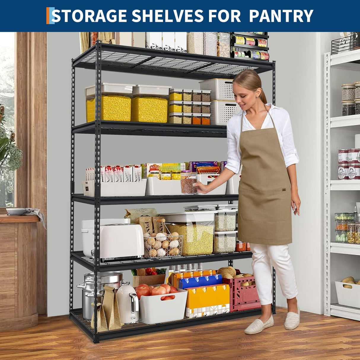 GarveeHome Garage Shelving, 5-Tier Heavy Duty Garage Shelving, 60 in L x 24 in W x 78 in H Storage Shelves Adjustable Height, Metal Shelves for Kitchen Pantry Basement Laundry, Easy Assemble GarveeHome
